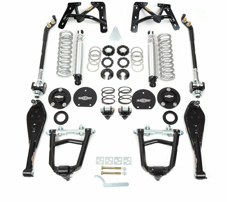 1967 1968 1969 1970 Mustang QA1 Double Adjustable Front End Coilover Kit for Street or Drag Applications running a Big Block Part Number: COMST-6770TBD